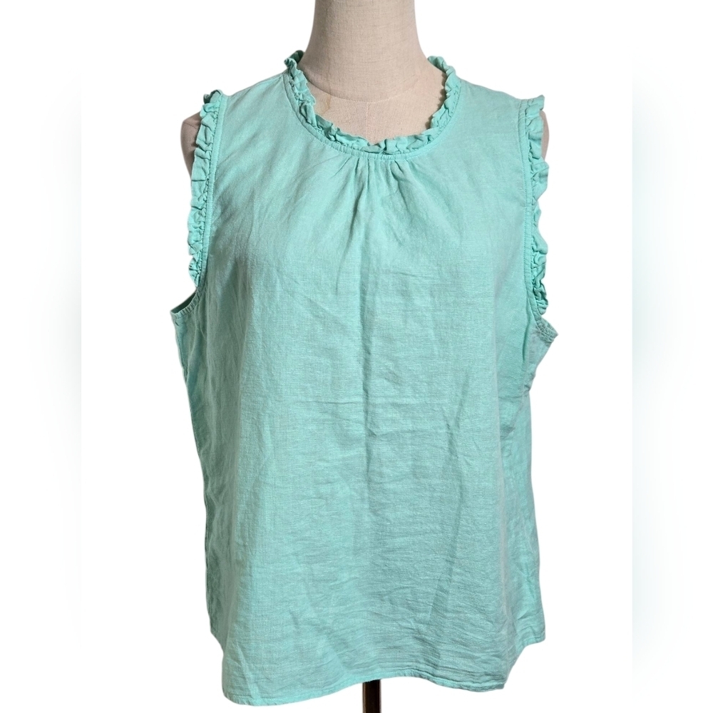 J. Crew Linen Blend Seafoam Green Boxy Ruffled Blouse